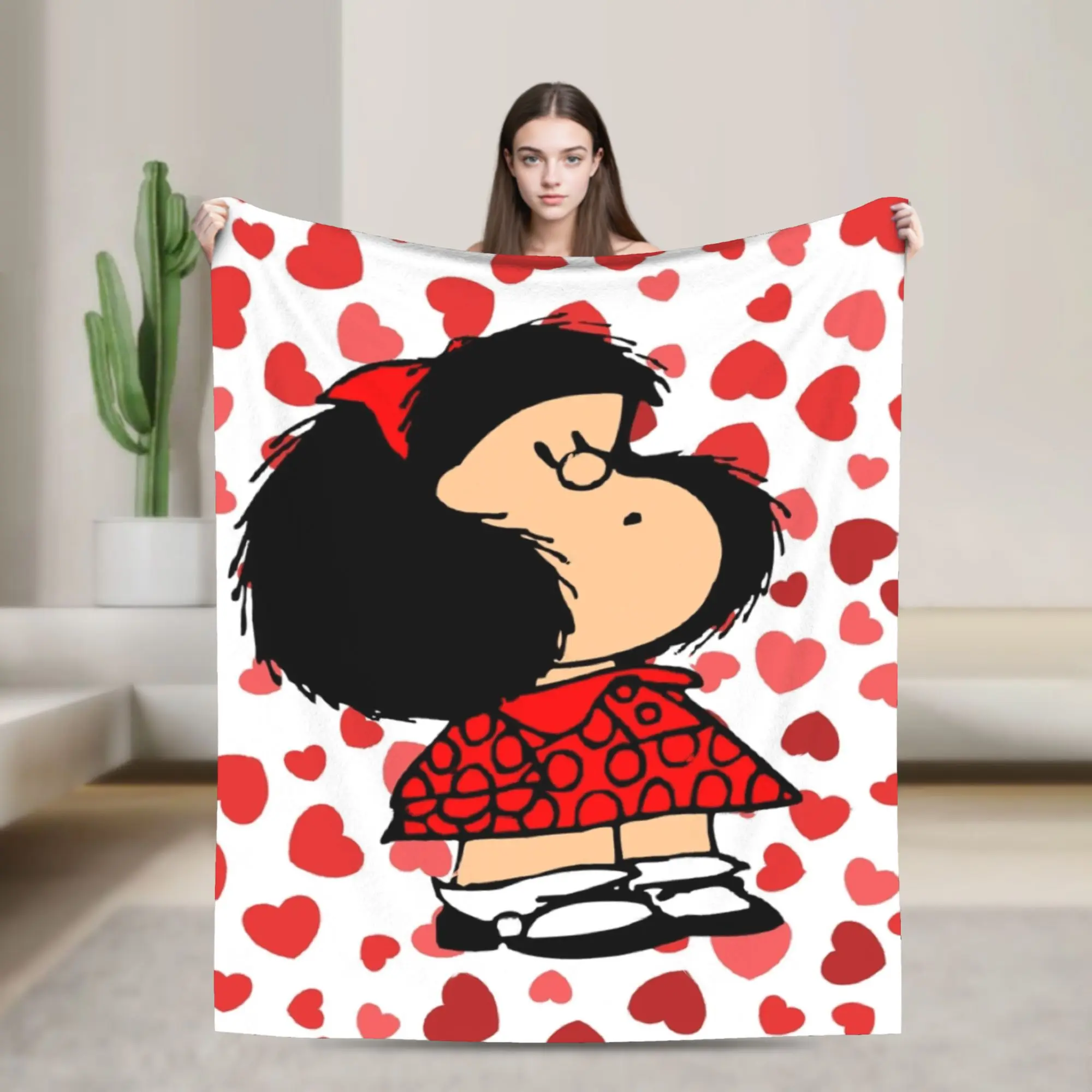 Mafaldas Blanket Cover Fleece Amine Cartoon Ultra-Soft Throw Blanket for Car Sofa Couch Bed Rug