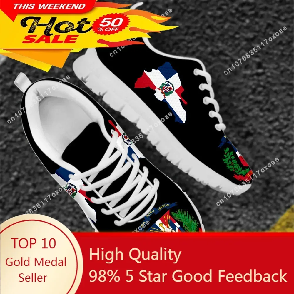 

Dominican Republic Flag Mesh Sneaker for Women Shoes Casual Lace Up Flats Zapatillas Female Breathable Walk Footwear