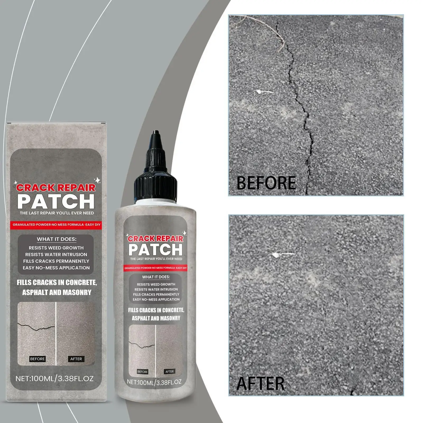 100ml Concrete Crack Filler Quick-Drying Waterproof Sealant for Repairing Cracks in Walkways, Patios, Driveways and Walls
