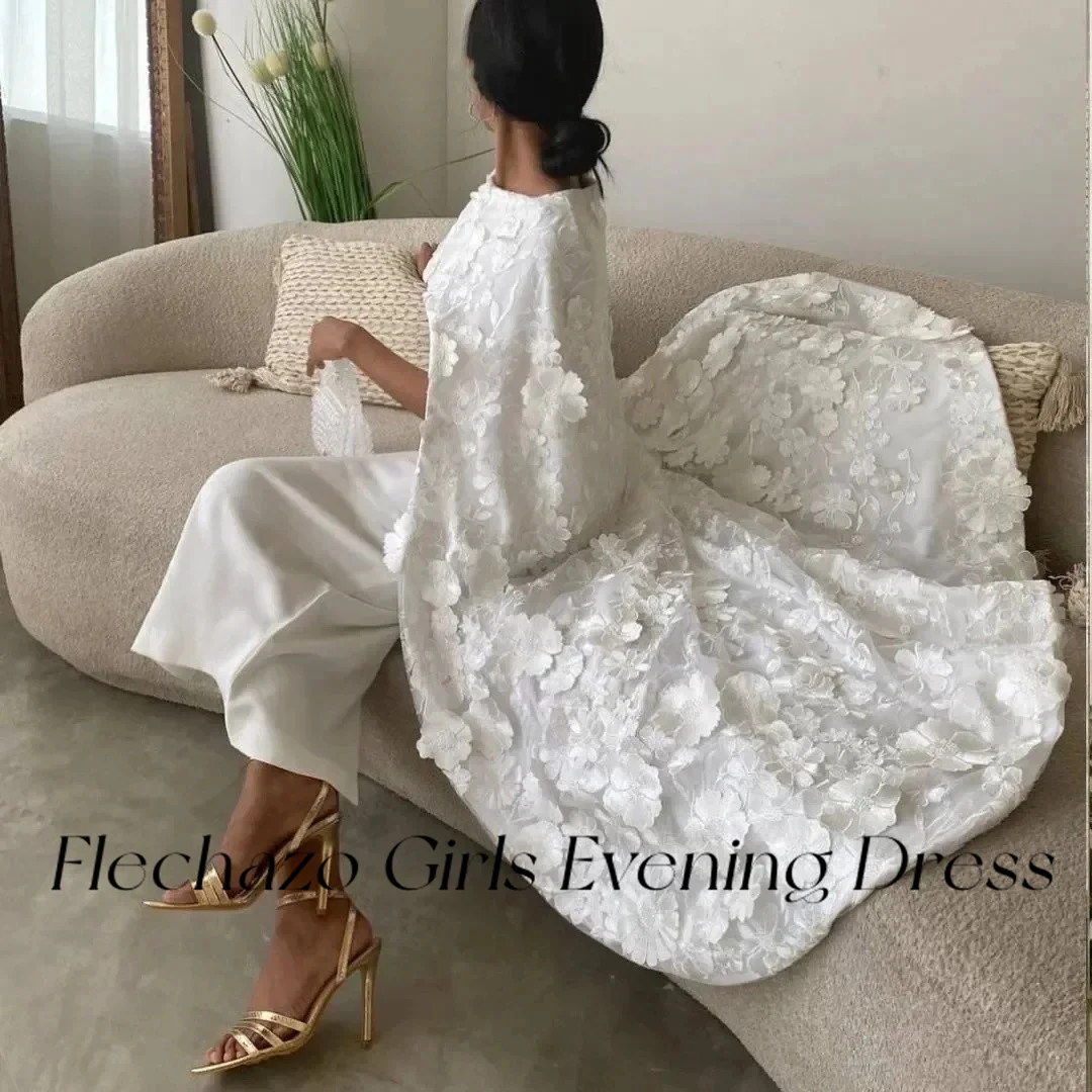 Flechazo Prom Dresses Two-Piece Embroidery 3D Flower Cape Ankle-Length Formal Party Dress For Women 2024 vestidos de noche