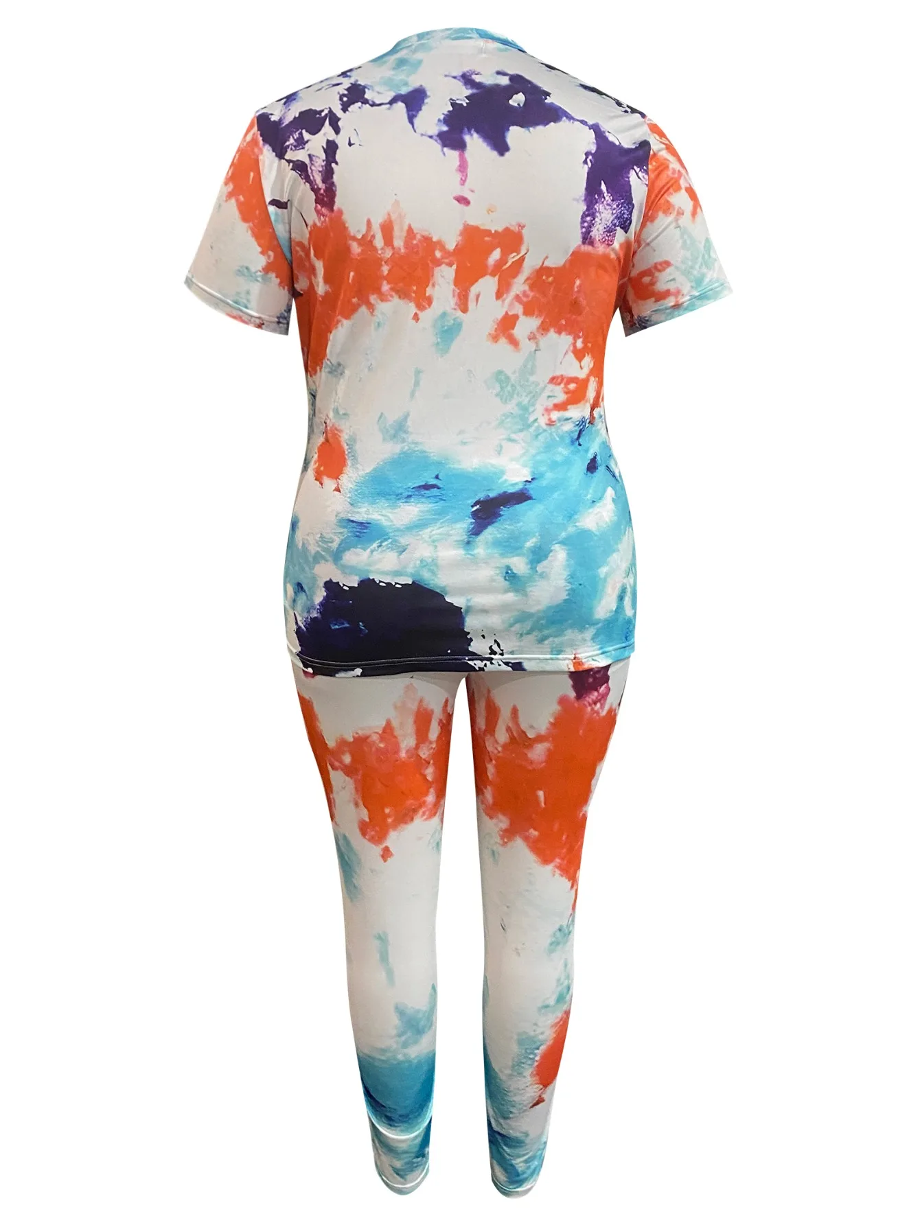 LW Plus Size Tie Dye Printed Pants Set cute Pattern T-shirt + High Waist Pants Two Pieces Women Casual Daily Outfits