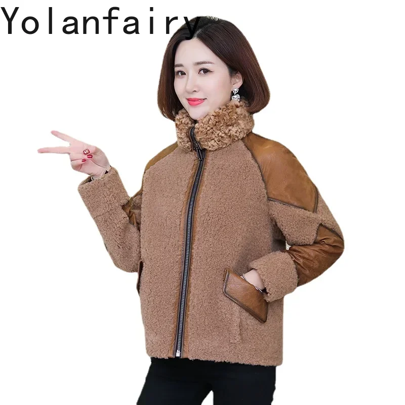 YOLANFAIRY ฤดูหนาวเสื้อขนสัตว์ผู้หญิง 100% ขนสัตว์เสื้อขนสัตว์เกาหลีสไตล์ Elegant ของแท้ Sheepskin เสื้อผ้าผู้หญิง Casaco Feminino