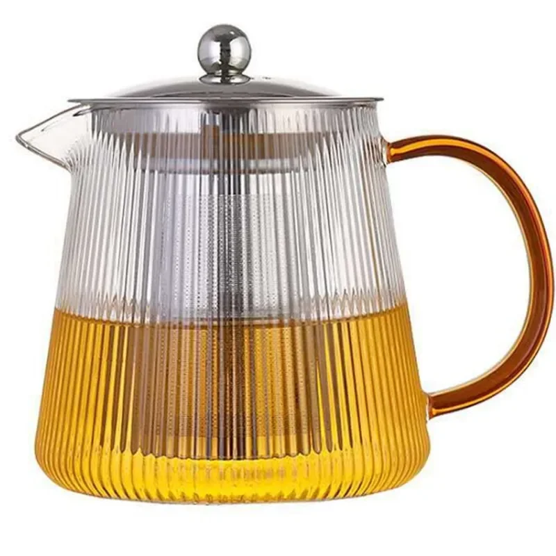 Premium Teapot Thick Heat Resistant Glass with Striped Design for Tea Brewing