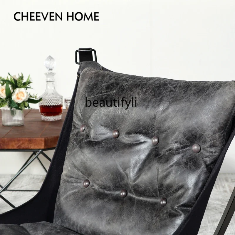 

Leather single sofa chair retro cowhide living room bedroom home leisure recliner
