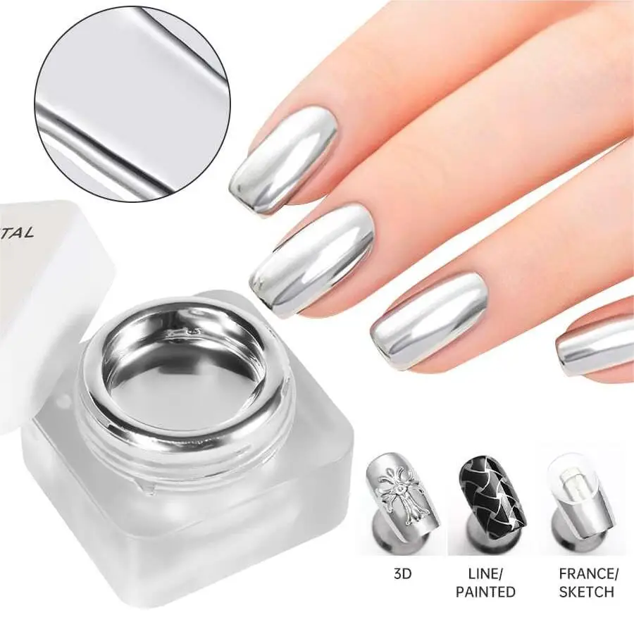 Mirror Metal Gel Nail Polish with Silver Rose Golden Painting Drawing - Easy to Apply and Long-Lasting