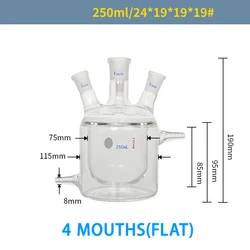 Four-neck jacketed reaction bottle double-layer reactor flat bottom laboratory flask glassware 250-10000ml