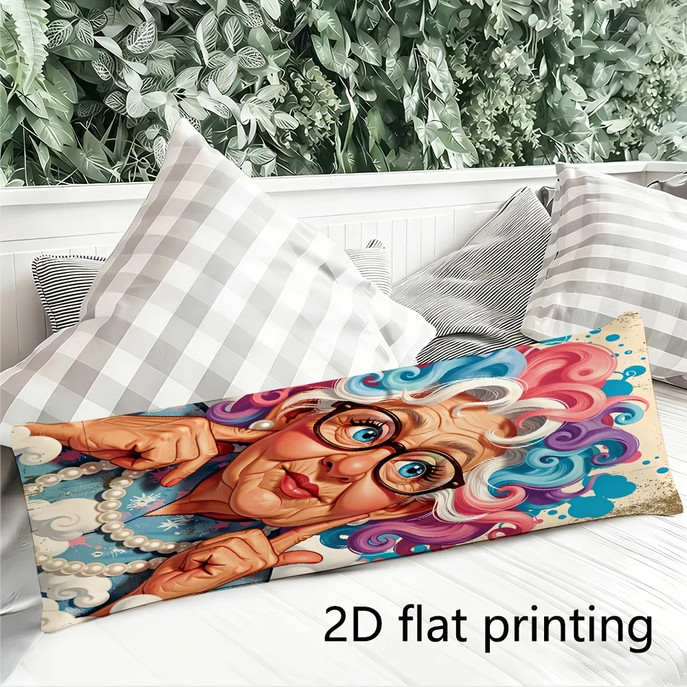 Long Pillowcase, 2D Printed Design, Colorful Curly-haired Pearl Grandma Cartoon, Full-body Support Pillow Cover, Durable Fabric,