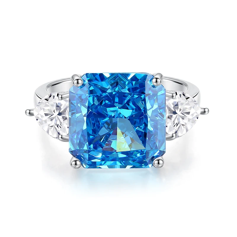 6 Carat S925 Sterling Silver Aquamarine Ring For Women Generous Square Sugar Premium High Carbon Diamond Zircon Colorful Jewelry