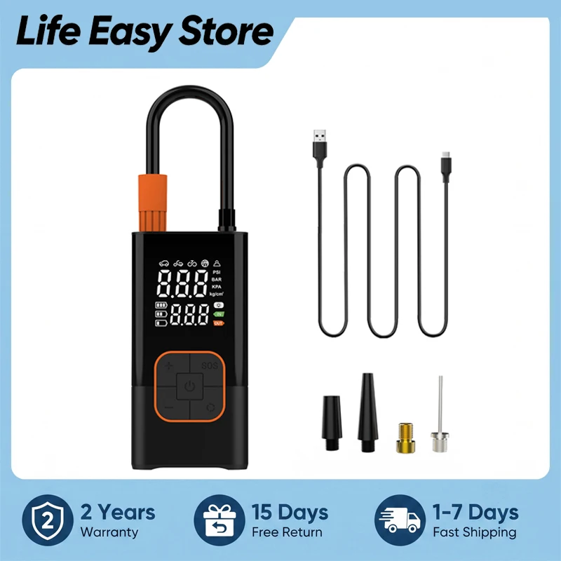 Pompa d'Aria Wireless per Auto, Portatile, Ricaricabile, con Monitoraggio della Pressione dei Pneumatici, Gonfiatore Elettrico per Pneumatici, Compressore d'Aria Adatto per Auto, Moto, Biciclette e