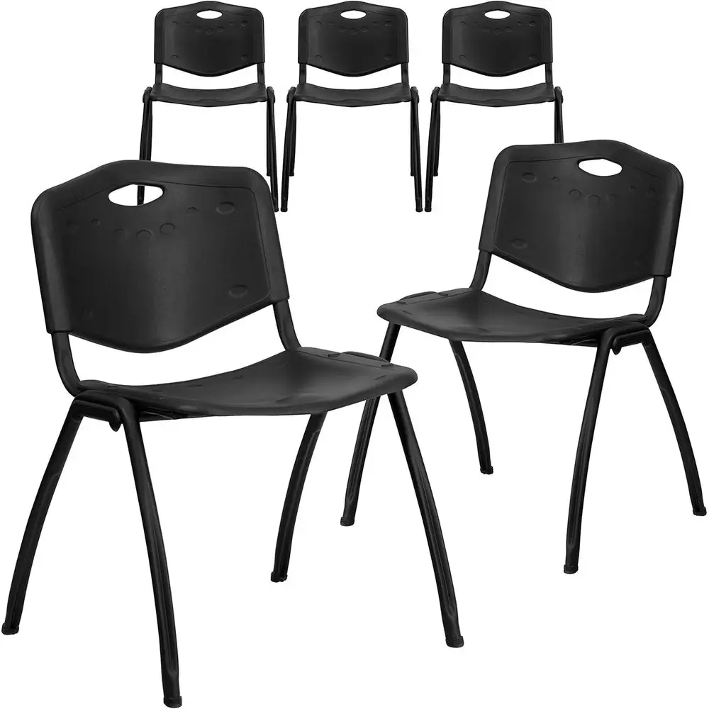 

880 lbs Capacity Black Stackable Plastic Chairs, 5-Pack Series