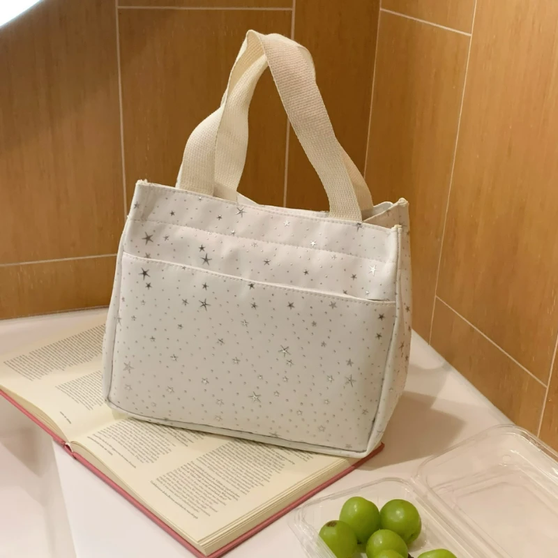 Bolso de hombro con estampado de estrellas, estilo coreano, informal, de gran capacidad, para el almuerzo, con textura cómoda y para el día a día