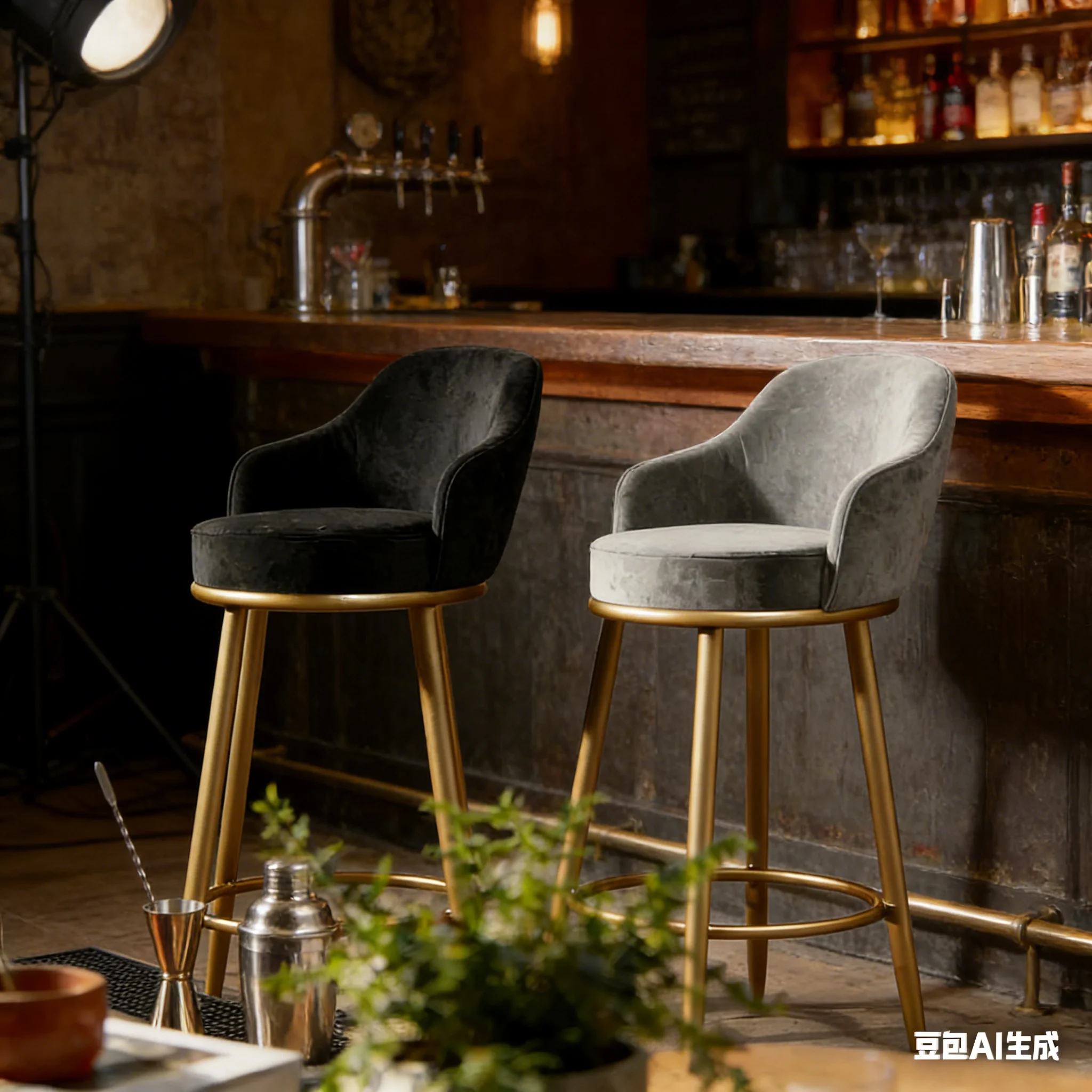 

AOLIVIYA Modern Light Nordic Luxury Simple Bar Stool With Gold Iron Art Backrest High Chair For Home Use Front Desk Kitchen Mini