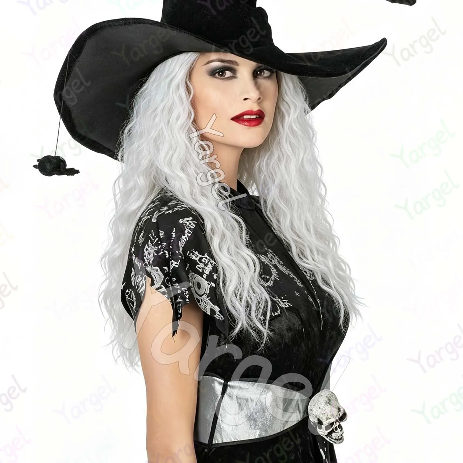 Synthetic Grey and White Witch Wig,Old Lady Costume Wig for Women,Long Curly Mad Funny Wigs for Party Halloween Anime Cosplay