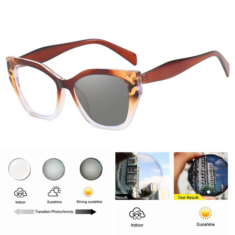 Cat Eye Photochrome Myopie Gläser Frauen Outdoor Drehen Grau Kurzsichtige Brillen Weibliche Klassische Rezept Optische Gläser – Detail 8