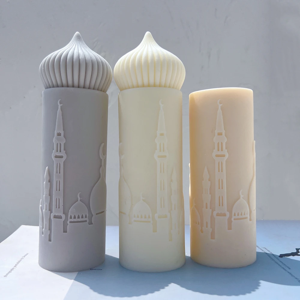 Two Designs Islamic Mosque Silhouette Candle Silicone Mold Ramadan Pillar Candle Mould Muslim Wax Home Decor Islamic Gift