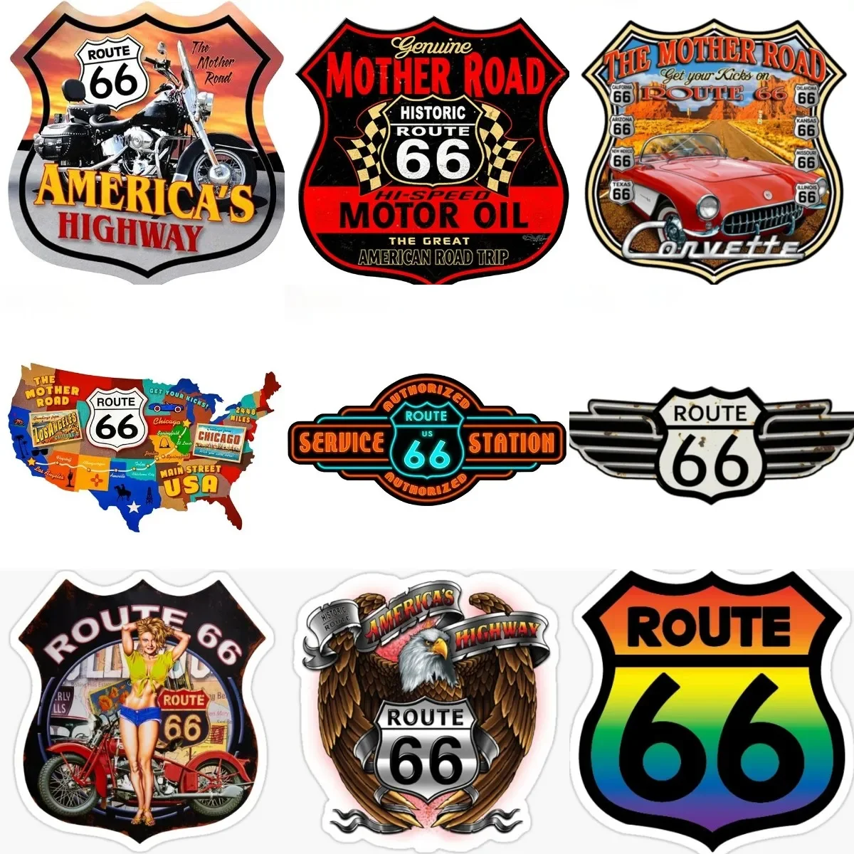 

Car Stickers Route 66 Service Logo Bumper Motorcycle Helmet Applique High Quality Vinyl Cover