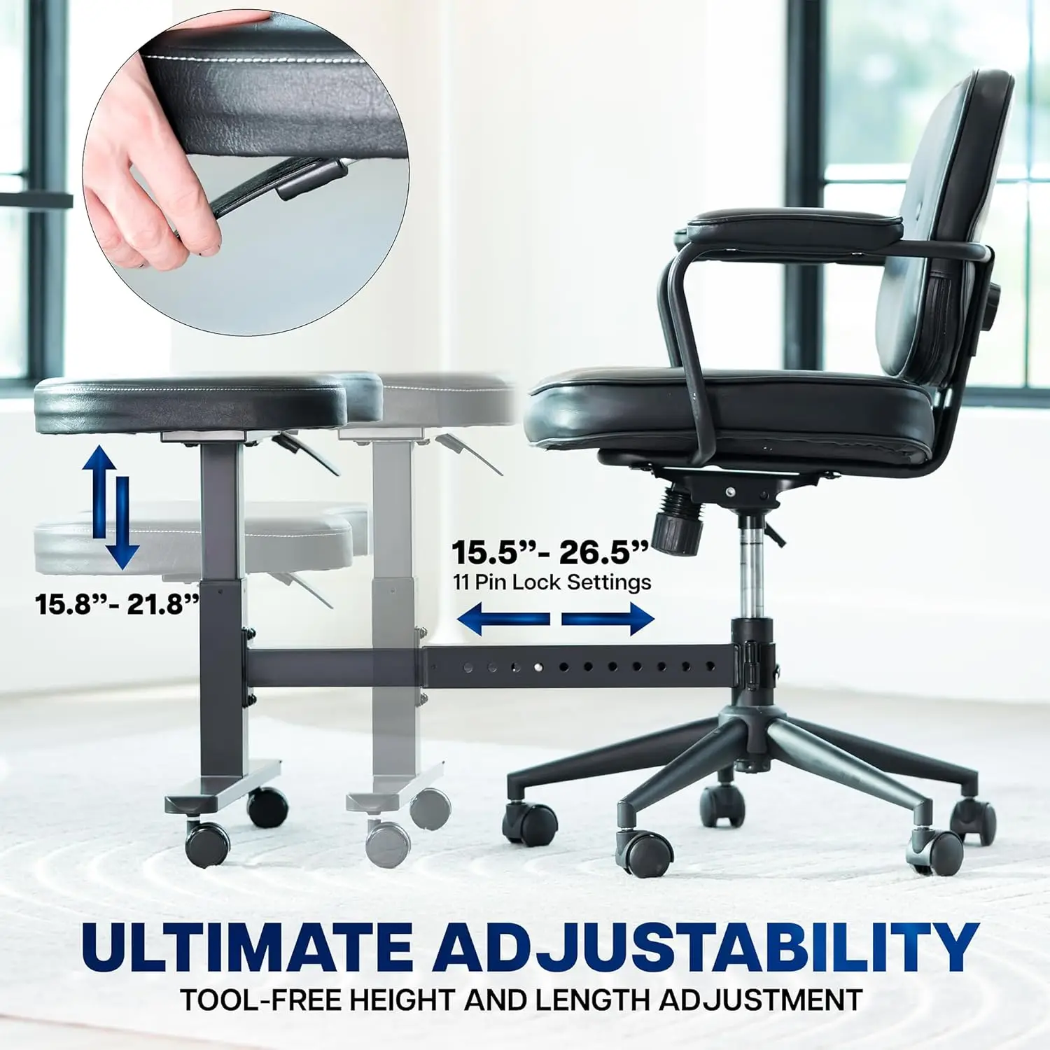 Height Adjustable Retrofit Footrest for Office Chair, Cushion Attachment Fits 2 inch Cylinders, Cross-Legged Sitting Option, Holds 242 lbs, Black, Chair-REST1