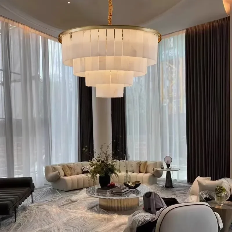 for APCITL Modern LED Chandelier with Stone Shade and Copper Finish 10-Year Warranty Ceiling Light for Dining Rooms