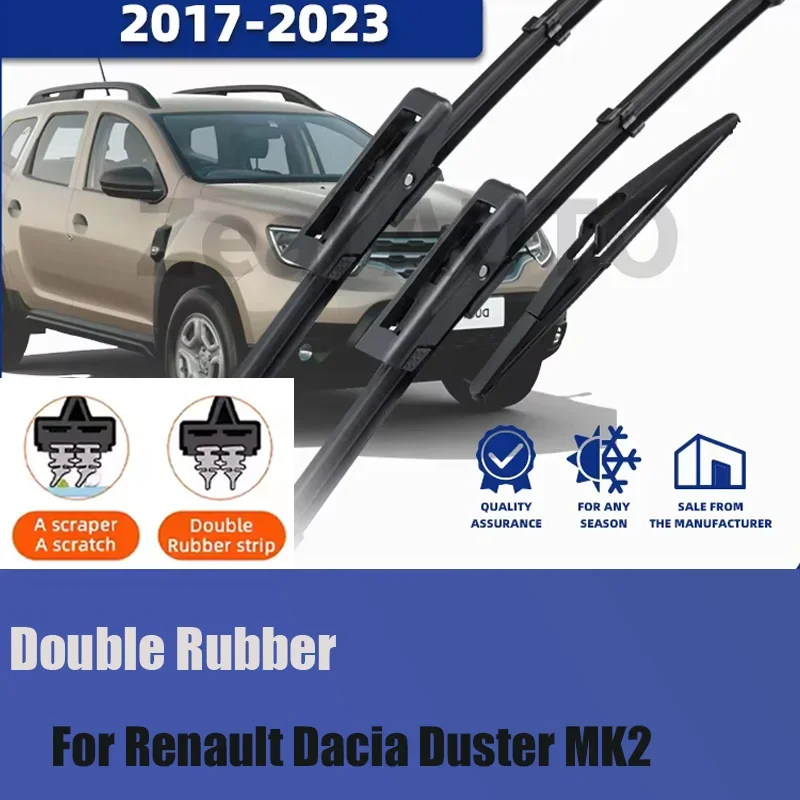 

Front Rear Wiper Blades For Renault Dacia Duster MK2 2017-2023 3x Windshield 24"18"12" Accessories 2018 2019 2020 2021 2022