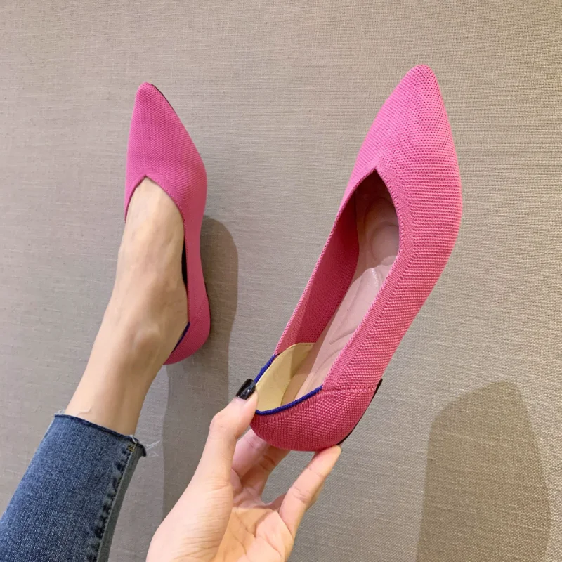 2023 Woman Knit Pointed Shoes Women's Flat Shoes Ballet Shoes Mixed Color Shoes Zapatos De Mujer Moccasin Large Size 43