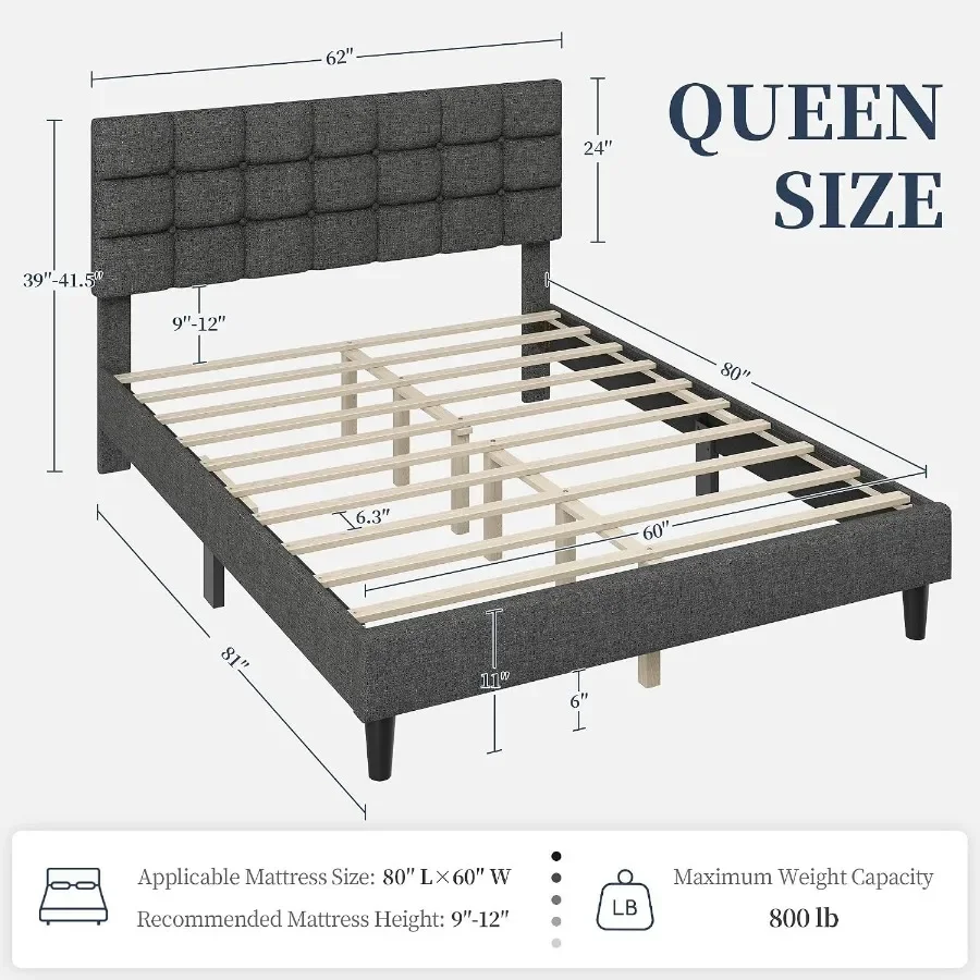Topeakmart Queen Bed Frame Button-Tufted Upholstered Platform Bed