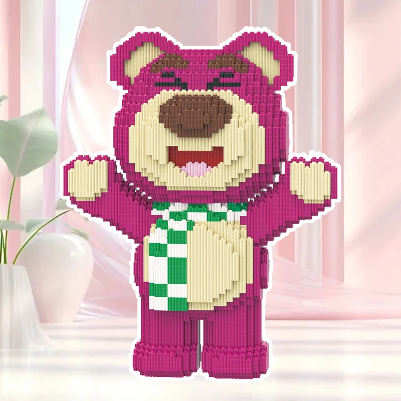 

40Cm Scarf Strawberry Bear Love Granules Building Block Assembly Children's Toys Adult Gifts Boys and Girls 3d Handmade Puzzle