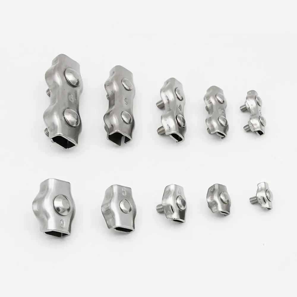 M2-M8 304 Stainless Steel Single/Double Caliper Simple Grip 1/2-Post Fixing Tool Wire Rope Clips Cable Clamp Bolt Clip