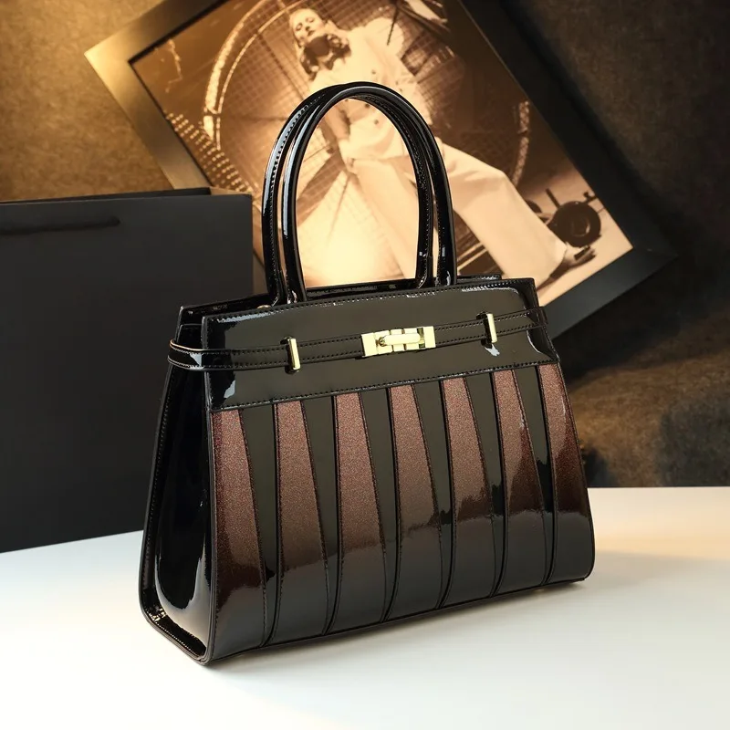 2026 New Fashionable Color-Block Bag, High-End Single Shoulder Crossbody Handbag, Large Capacity, Versatile, Shiny Leather Bag
