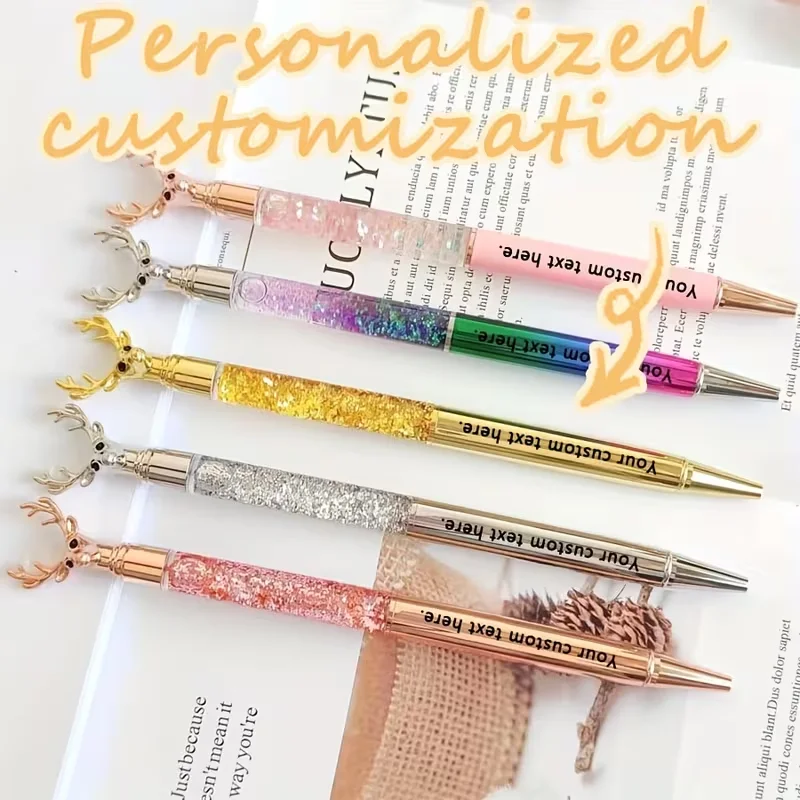 Personalized Custom Elk Pens, the Perfect Christmas Gift! Metal Ballpoint Pens, Elk Pens, Deer Head Pens, Crystal Diamond Pens, Glitter Pens, Gold Powder Pens, Promotional Gifts, Metal Ballpoint Pens That Support Customization with Names + Love Statements + Inspirational Phrases