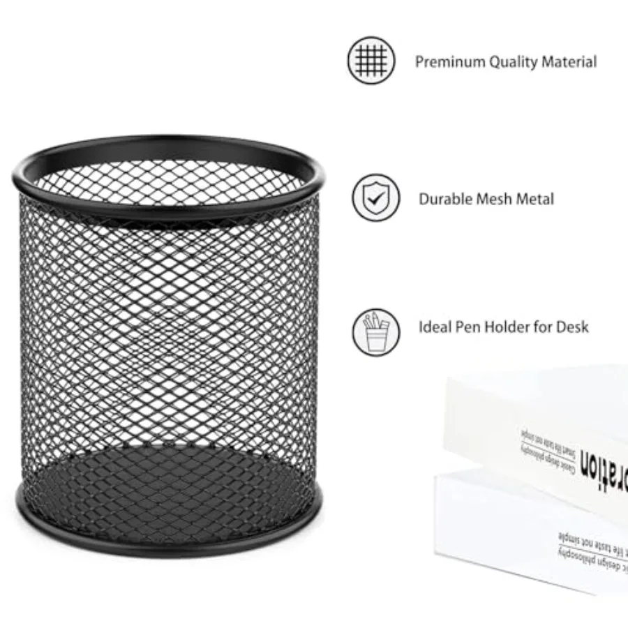 Pen Holder Mesh Pencil Holder Metal Pen Holder Cup Pencil Cup Holder for Desk Office Pen Organizer Black, 4 Pack view 5
