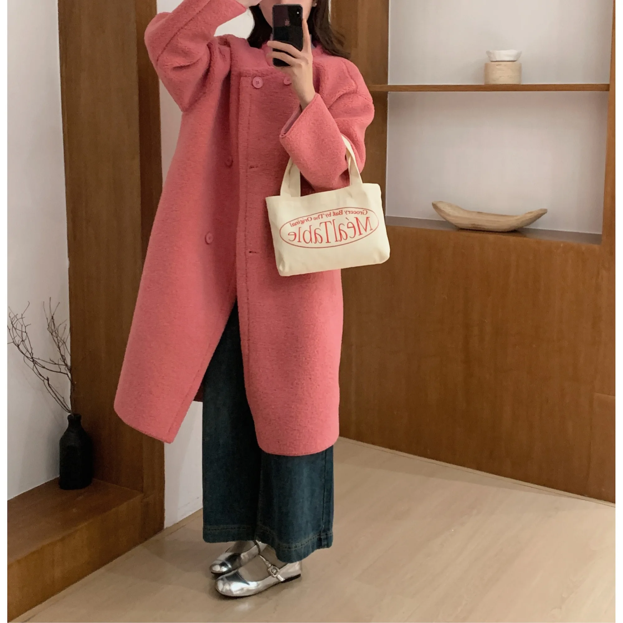 معطف نسائي طويل من الفرو للخريف والشتاء أنيق فضفاض بزر مزدوج ملابس خارجية كورية ملابس خارجية دافئة للمدرسة والشارع Sle #2