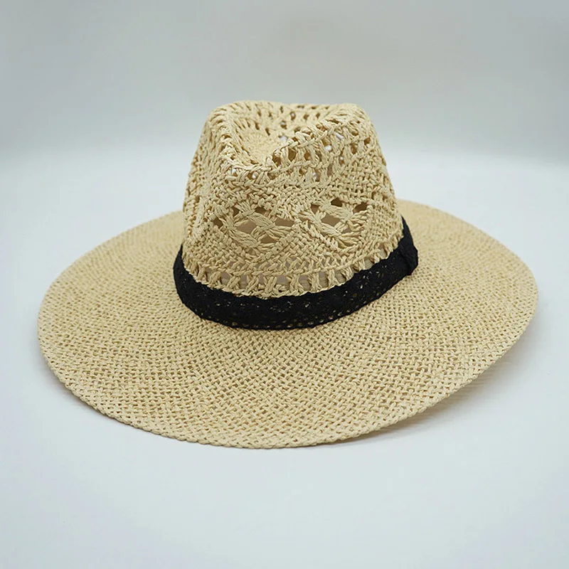 

Women Hollow Out Panama Hats Wide Brim Sun Hat Ribbon Band Summer Hat Church Kentucky Derby Beach Hat Ladies Sun Hat