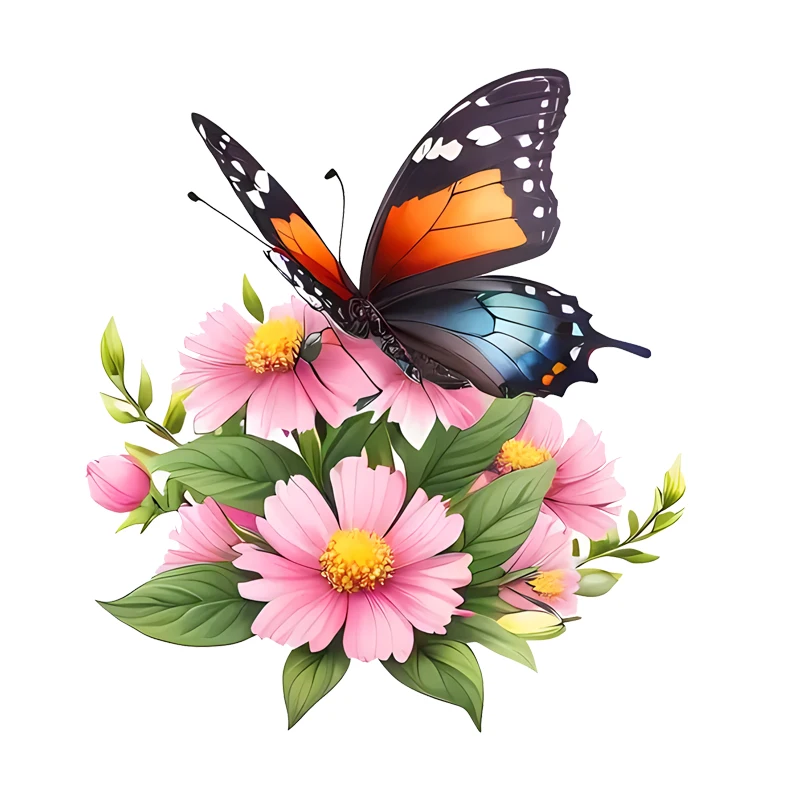 1pc Car Sticker, Flower And Butterfly Creative Sticker Vinyl Sticker, Waterproof Car Decal For Laptop Wall Window Bumper Sticker