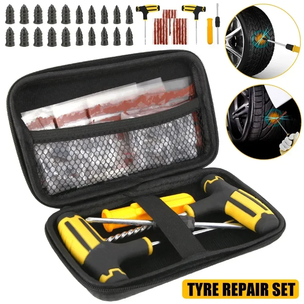 

12/39Pcs Universal Tubeless Tire Repair Kit - Emergency Puncture Tools W/Rubber T-Plugs for Car/Motorcycle On-Road Vacuum Seal