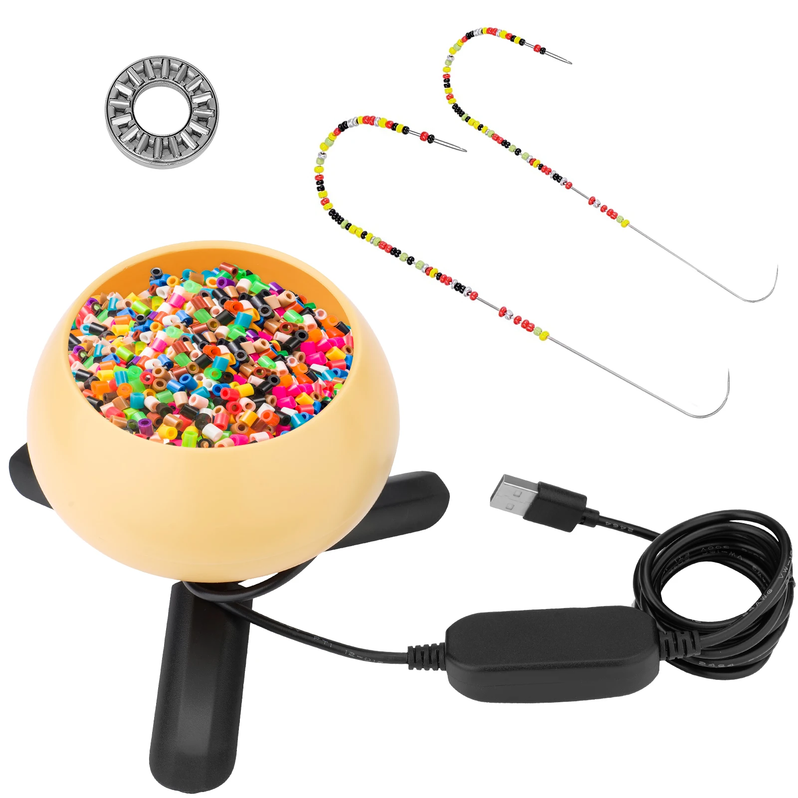 Electric Bead Spinner Kit, Adjustable Speed, Spin Bead Loader with Large Eye Curved Needles, Bead Bowl Loader for DIY Seed Beads