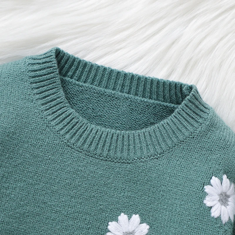 Baby Clothes Sets Knitted Infant Girls Long Sleeve Pullover +Pants Autumn Newborn Sweater +Trousers Fashion Embroidered Flowers