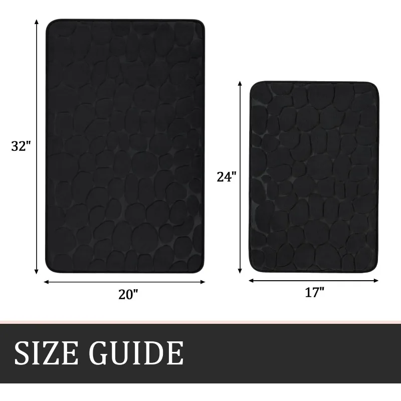 Bathroom Rugs Sets 5 Piece, Cobblestone Memory Foam Bathroom Mats Set Extra Thick, Non Slip Bath Mats for Bathroom