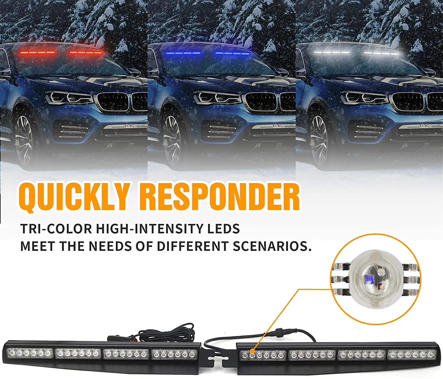 Manufacturer 48LED Police Warning Light Bar Red Blue Visor Light Windshield Dash Strobe Light 12V 24V Emergency Lightbar