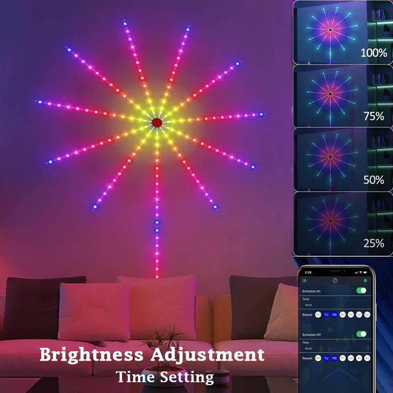 Tira de luces LED de fuegos artificiales, lámpara inteligente RGB que cambia de Color, USB, decoración de pared, Fiesta de cumpleaños, sueño