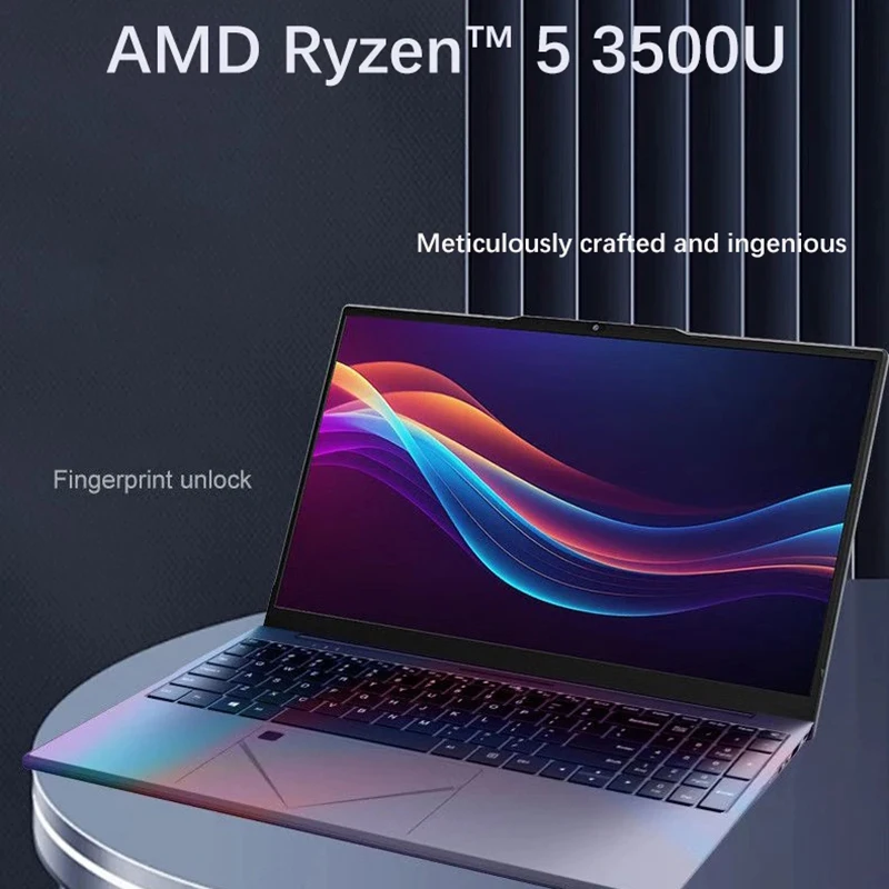 YJ-R5 ordinateur portable à empreintes digitales AMD R5 3500U 15.6 pouces 60 Hz Windows 11 ordinateur portable DDR4 MAX 32GB 2 * SSD 5000mAh 1920x1080 ordinateur portable de jeu
