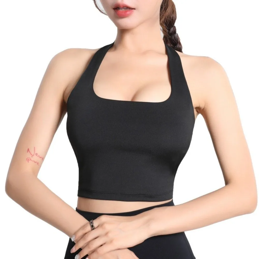 

Elegant Design Hanging Neck Strap Sports Bra Adjustable Strap Breathable Fabric Fashionable Pleated Bra Comfortable Pleated Back