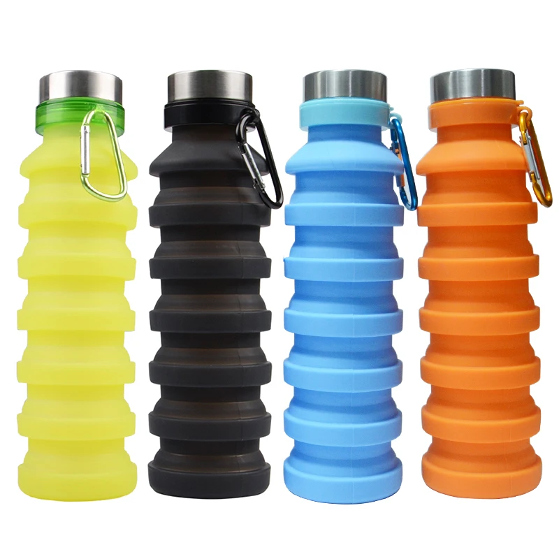 550ML Collapsible Water Bottle, Reuseable BPA Free Silicone Foldable Bottles Portable Hiking Cup For Outdoor Mountaineering Tour