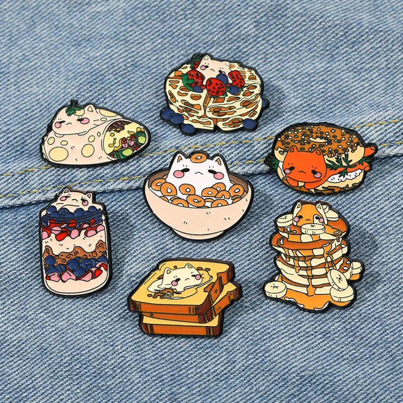 Cross border kitten metal badge collar needle backpack decoration accessories, cute cartoon imitation food animal brooch