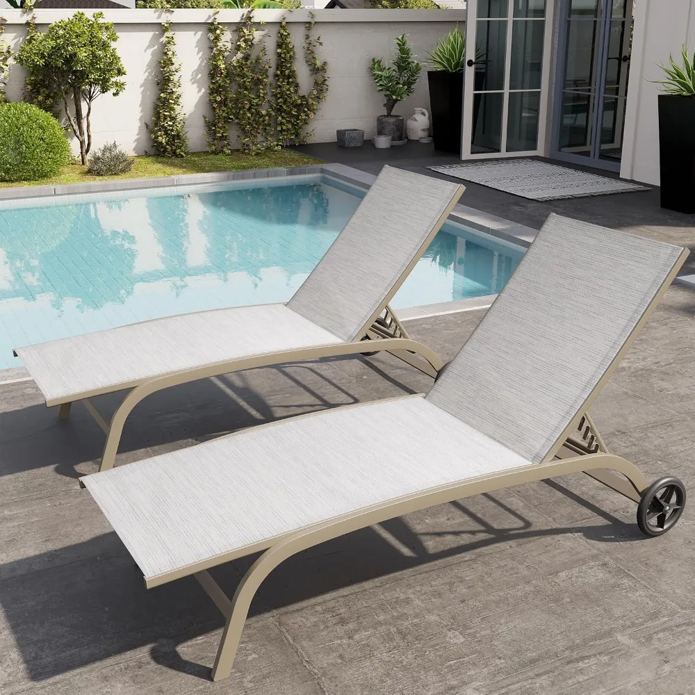 

Outdoor Chaise Lounge Chairs with Wheels Set of 2, Pool Lounge Chairs with 5 Adjustable Position for Patio, Poolside, Yard, Mul