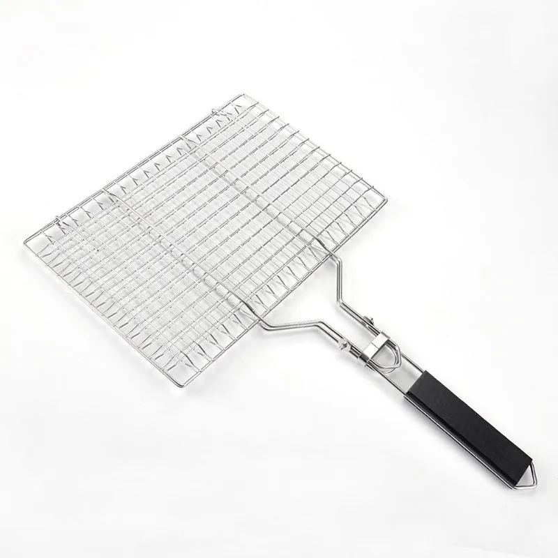 

Outdoor folding barbecue mesh BBQ tool Stainless steel wooden handle Food clip