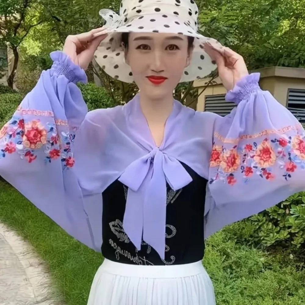 

Sweet Breathable Flower Shawl Embroidered Polyester Sunscreen Scarf Lightweight Thin Seaside Vacation Cloak Beach