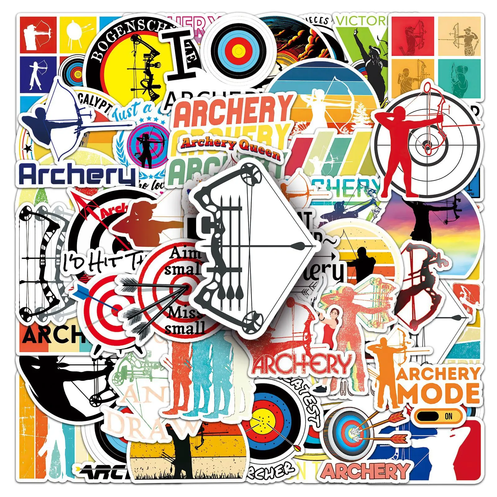 

50PCS Archery Stickers Bow and Arrow DIY Cartoon Style DIY Decorable Water Cup Luggage Laptop iPad Waterproof Stickers Kids Toy