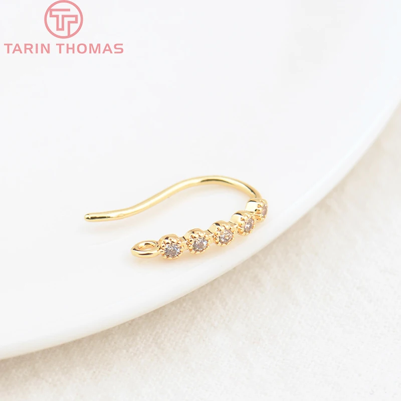 (1954)6PCS Height 15MM 24K Gold Color Brass with Zircon Earrings Hooks High Quality Diy Jewelry Findings Accessories