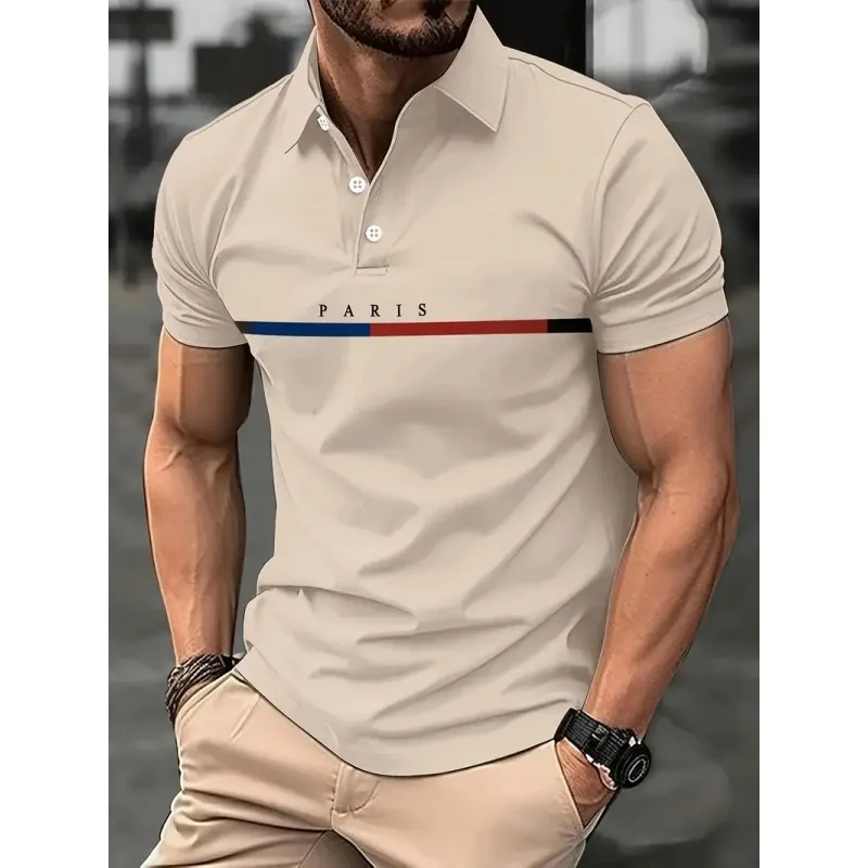 Men's Business Polo Shirt Fashion Lapel Short-sleeved Simple Printed T-shirt Comfortable Breathable Casual Men's T-shirt