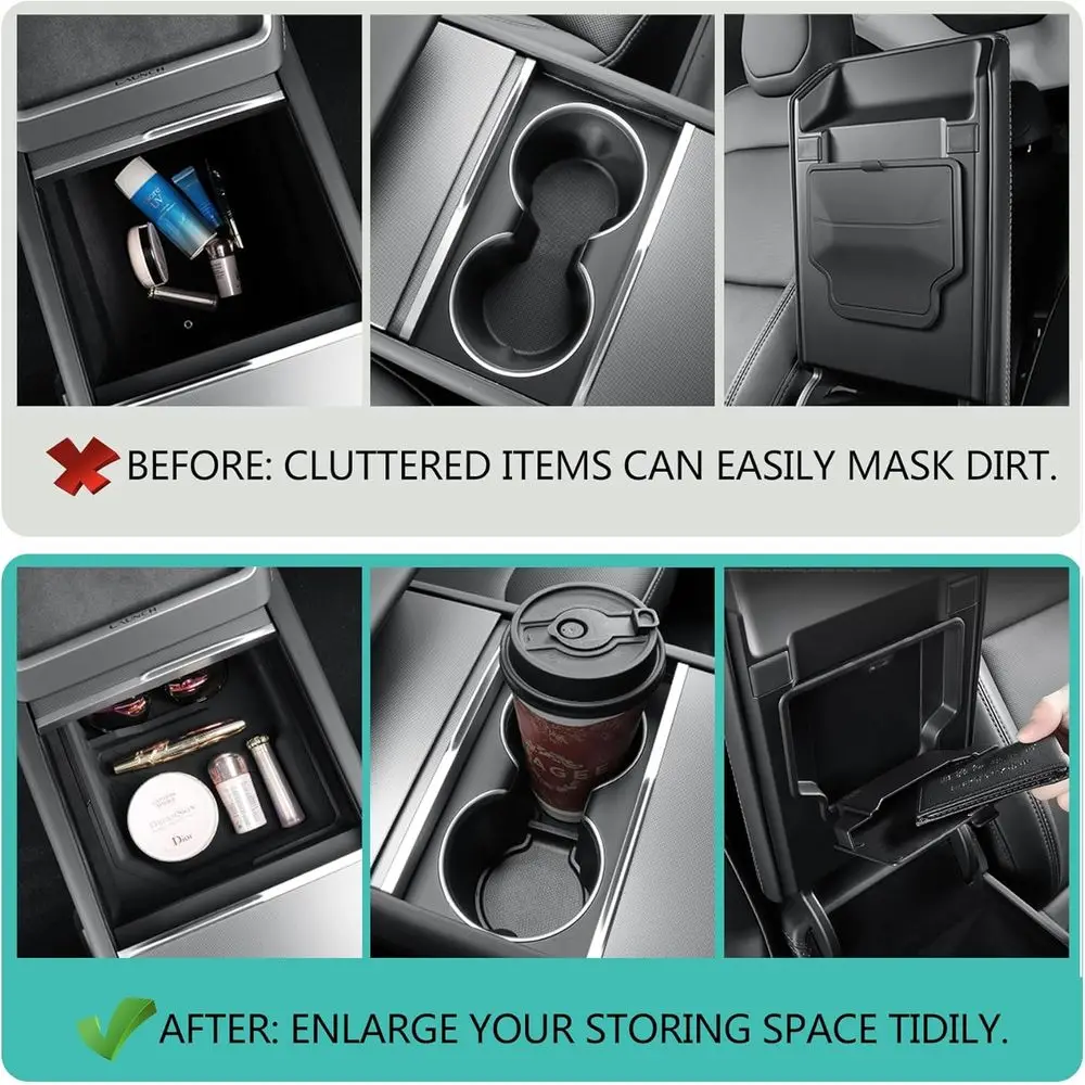 Tesla New Model Y Juniper 2026/Model 3 Highland Center Console Organizer Tray Accessories, Double Layer Space Console Storage Ac